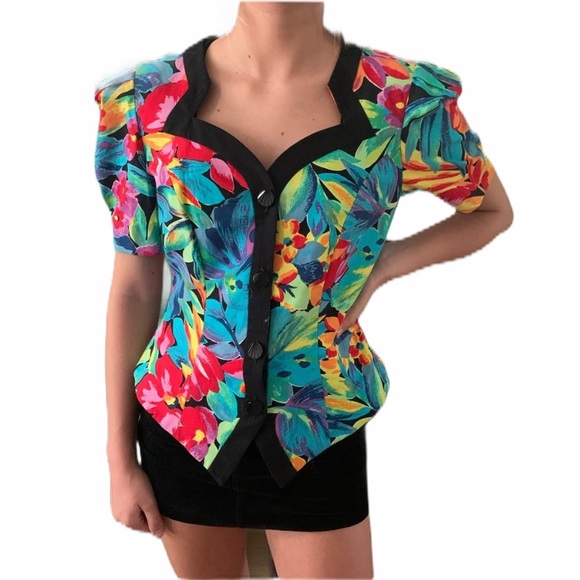 Vintage Jackets & Blazers - Vintage 80s Rimini floral blazer top Small